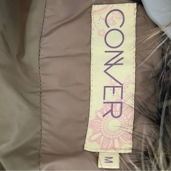 Women's Tan Puffer winter Coat with natural Fur Collar S/M - Picture 3 of 8